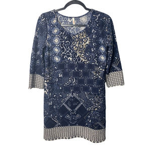 Chico's Orange Creek Patterned 3/4 Sleeve Boho Granniecore Knee Length Dress